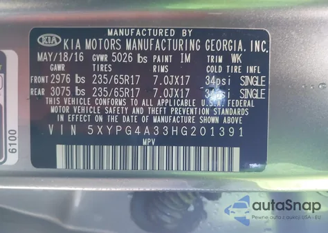 2017 Kia Sorento 2.4L Lx from USA, damaged, VIN 5XYPG4A33HG201391